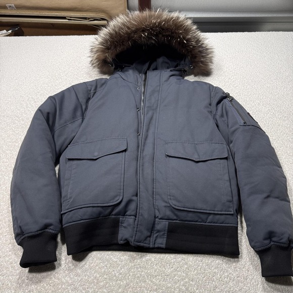 Pajar Canada Lucas Parka Jacket Mens Small Gray Fur Hooded Bomber Winter Warm - Picture 1 of 13
